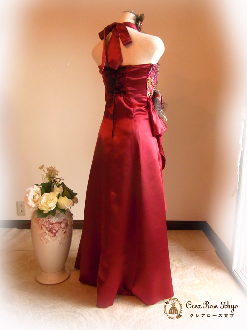 二点セット！[ビバレッド+ホワイトパールファーショール]ミセスの方におすすめ　当店オリジナルドレープ赤ロングドレス