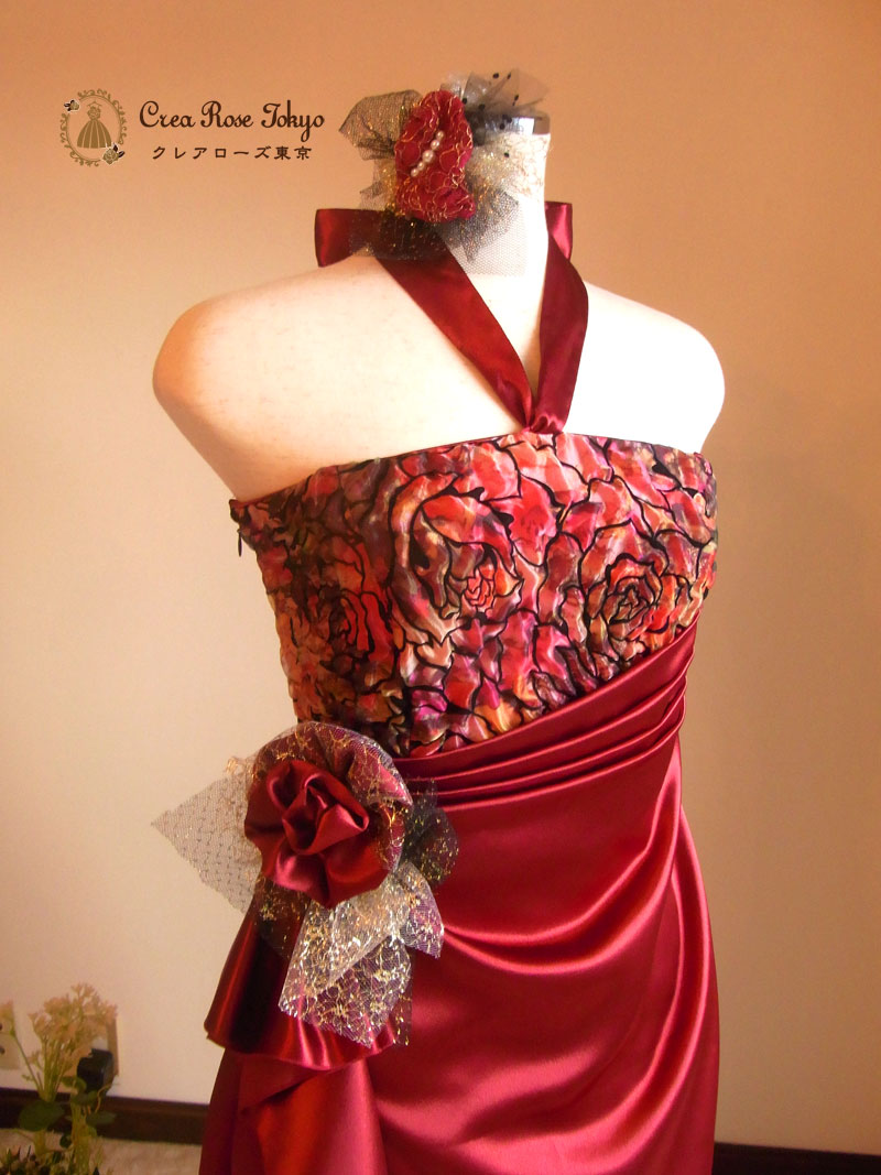 二点セット！[ビバレッド+ホワイトパールファーショール]ミセスの方におすすめ　当店オリジナルドレープ赤ロングドレス