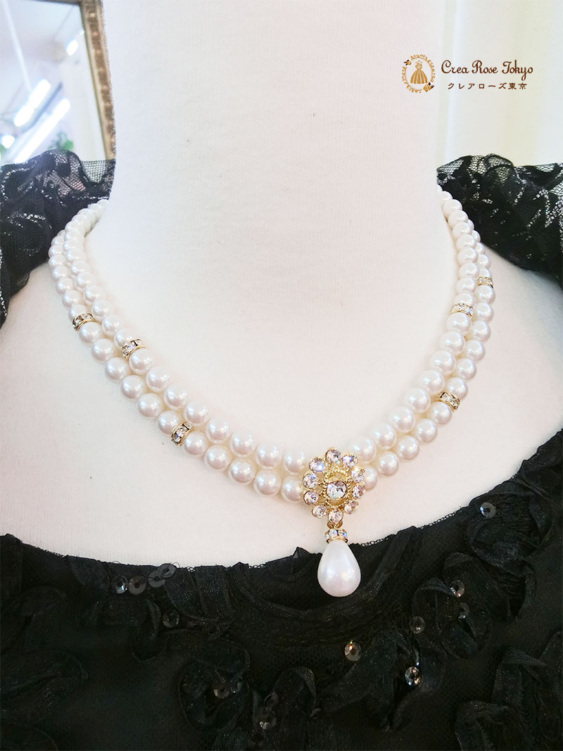 3点セット【ネックレス、バッグ、コサージュ】デザインお任せ、フォーマルにもふさわしい上品パール