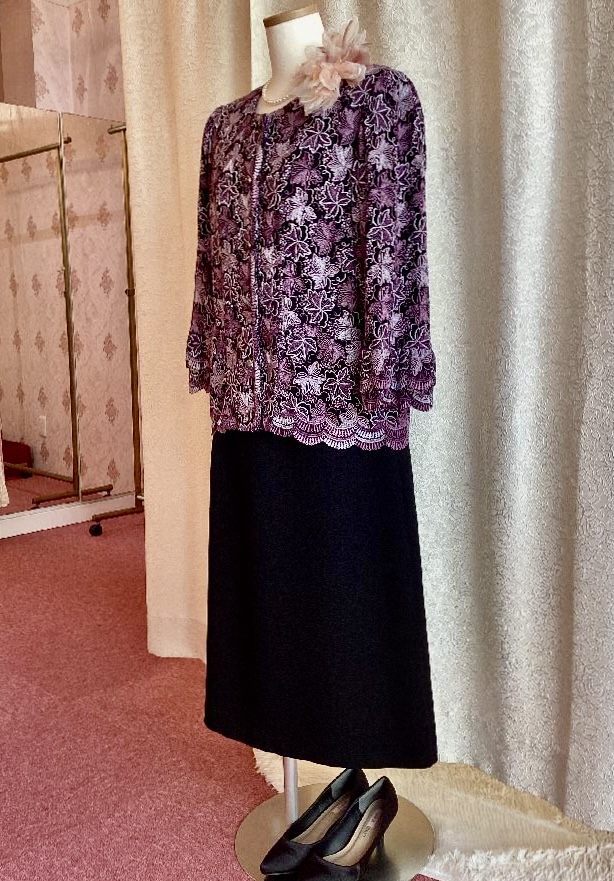 11〜１３号、お祖母様フォーマルドレスおばあちゃん結婚式衣装【サンテ•クワイエ+ラベンダーリーフジャケット】50代60代70代80代親族の結婚式やパーティーにも♩