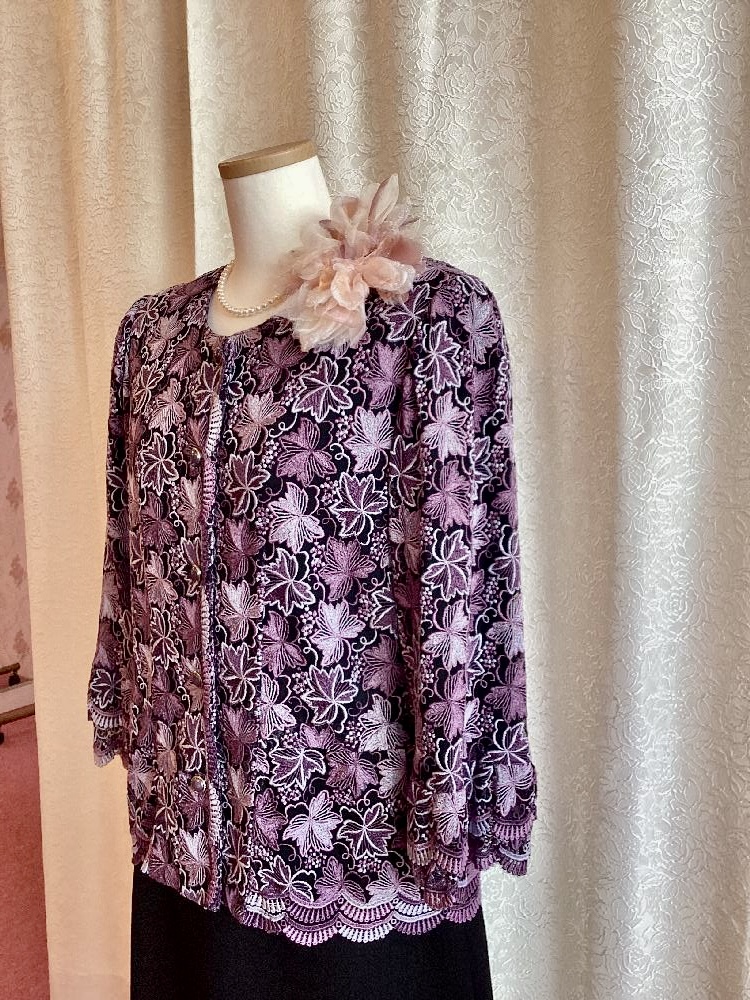 11〜１３号、お祖母様フォーマルドレスおばあちゃん結婚式衣装【サンテ•クワイエ+ラベンダーリーフジャケット】50代60代70代80代親族の結婚式やパーティーにも♩