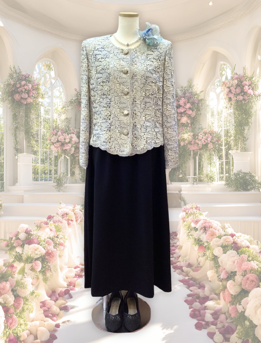 ゆったりサイズの3L祖母様ドレス横浜店【サンテ・クワイエ+アリスタージャケット】親族結婚式叔母様のフォーマルな装いに