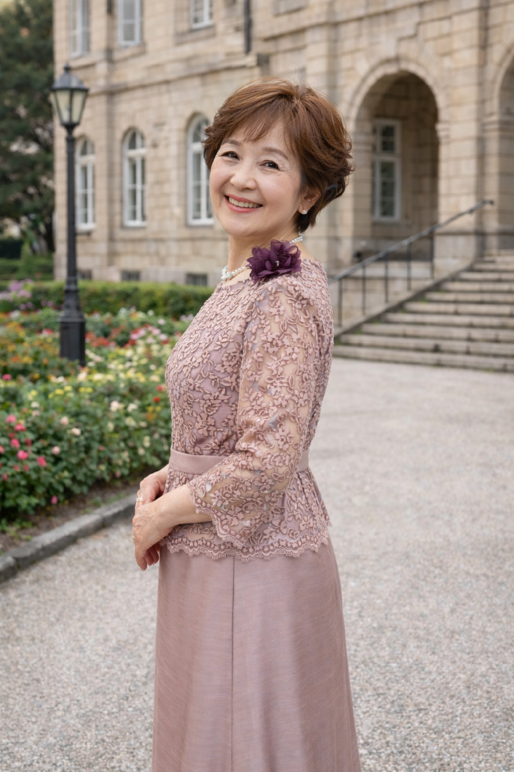 (販売可能)高級クレアローズオリジナル正礼装【メディウスノーブルピンクドレス】上品ピンクの花柄が晴れの日に彩を添えるフォーマルコーディネート