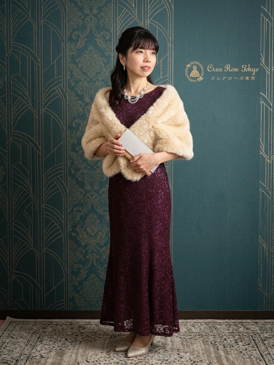 ７号～細身９号[ピンパーネルドレス＋アネッセファーショール]コーディネート2点セット！ゲストドレス横浜