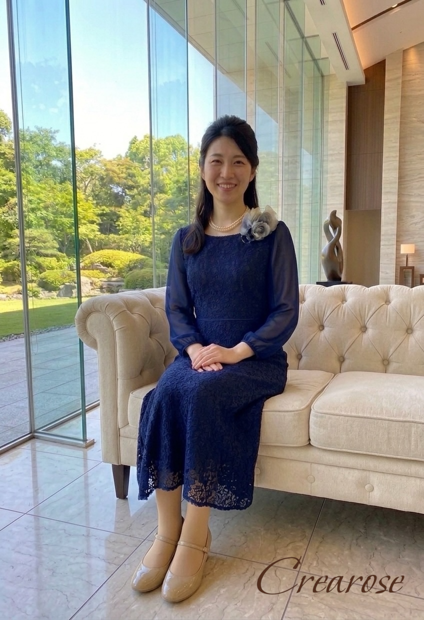 ゲストドレスネイビードレス横浜【ボヌールレディドレス】シンプルで控えめな人気ネイビードレス