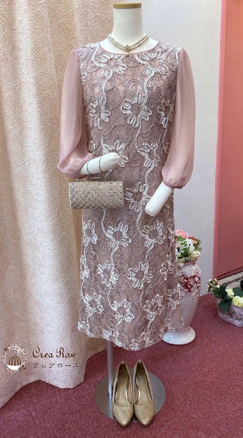 袖付き【フラワーセルラドレス】レディの結婚式やパーティーに