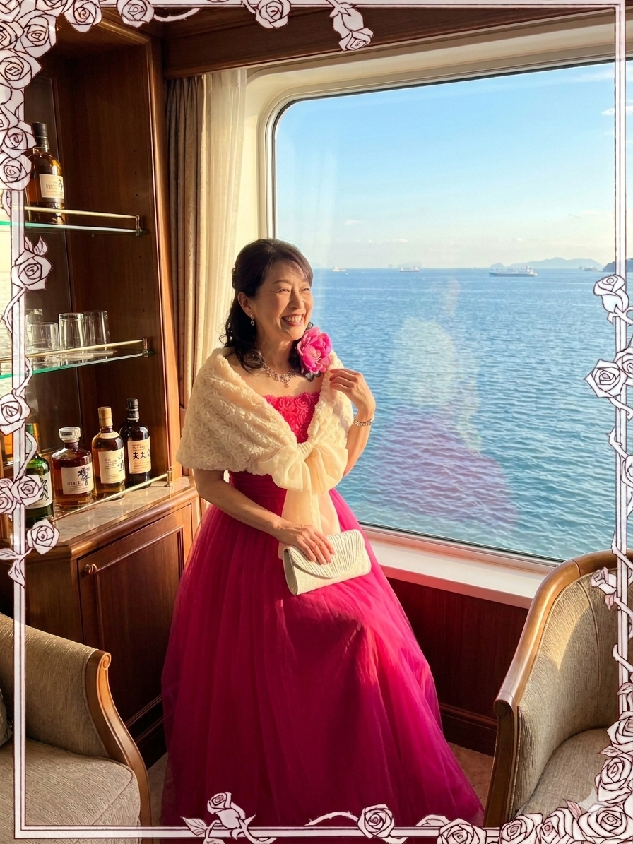 クルーズ船内イブニングロングドレス